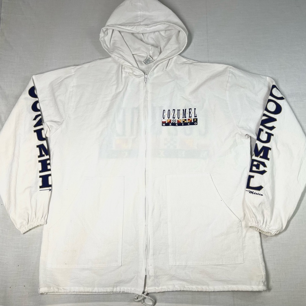 Vintage La Iguana Hoodie Mens Sz L White Cozumel Mexico Lightweight Casual